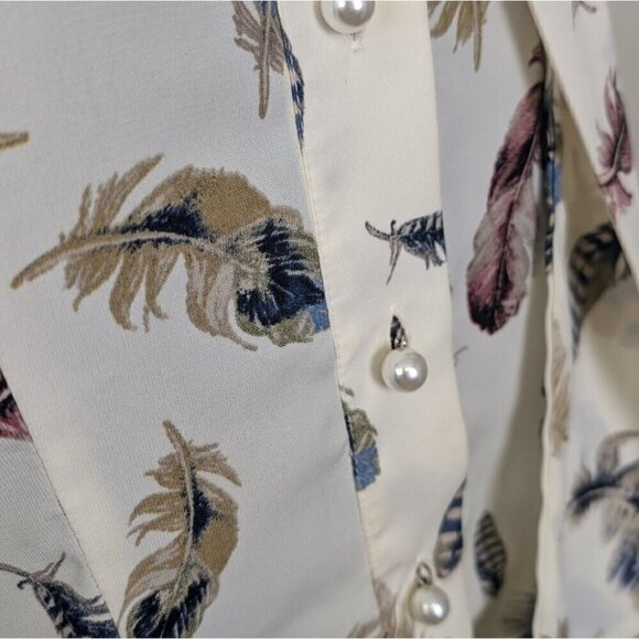 Pink Tartan size 6 feather print blouse with pearls - Picture 10 of 10